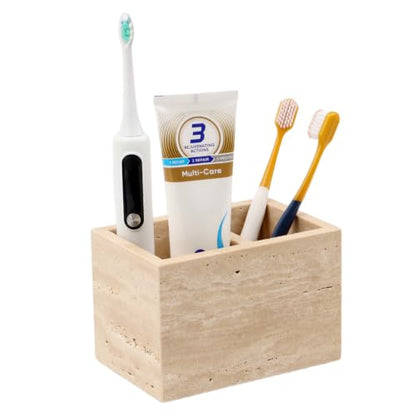 Travertine Toothbrush Holders,Natural Stone Toothbrush Holder with 2 Slots,Heavy Duty Tooth Brush Holder for Bathroom