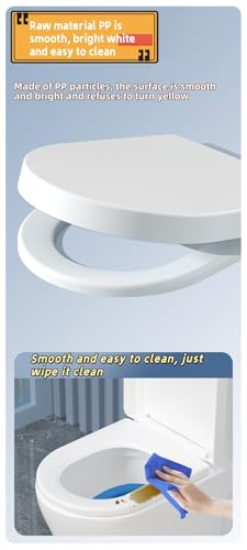 Round Soft Close Toilet Seat, Universal Fit PP Material Cover, Easy Clean & Install, Design, Secure Never Loosens, Compatible with All Brands (White) - size: O
