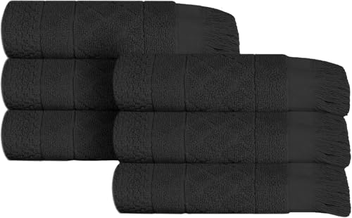 SUPERIOR Cotton Hand Towel Set, Quick Dry, Small Towels, Plush Soft Absorbent Bathroom Basics, Home Essentials, Spa, Salon, Hotel, Kitchen, Luxury Quick Drying, Set of 6, Rolla Collection, Black - color: Black, size: Hand Towel - 6 Pack