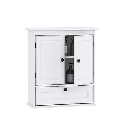 Spirich Bathroom Wall Cabinet, White Medicine Cabinet with Doors | Adjustable Shelf, Lower Tilt-Out Cube, FSC-Certified MDF, Space-Saving Concealed Storage for Toiletries, Towels, or Medicine - size: 2 Doors & Tilt-Out Cube