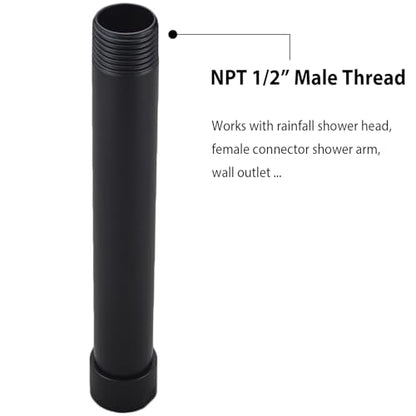 Black Shower Arm 4-Inch Straight Extension Arm for Rainfall Shower Head Stainless Steel, Female to Male NPT 1/2 Inch, Matte Black - color: Black, style: 4-Inch