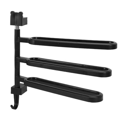 Buachois Swivel Towel Bar, 4 Arm Wall Mounted Rotating Towel Rack Holder with Hooks ABS Black for Bathroom Kitchen Balcony (3 Rods) - color: 3 Rods
