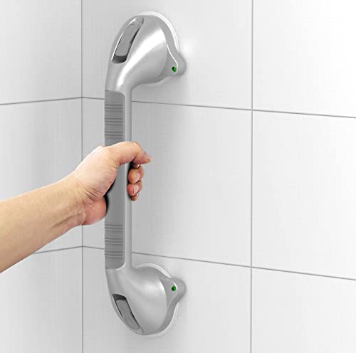 16.5inch Suction Bath Grab Bar with Indicators, Balance Assist Bathroom Shower Handle, Silver/Grey（Pack of 2） - size: 16.5 Inch (Pack of 2)