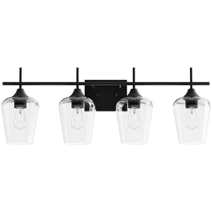 VONLUCE Bathroom Vanity Light, 4 Light Bathroom Light Fixture Over Mirror, Bathroom Wall Lamp with Clear Glass, Modern Black Vanity Lighting fixtures for Bathroom, Bedroom, Hallway | Wine Glass Shades, E26 Sockets, Easy to install, Vanity Lights for Bathr