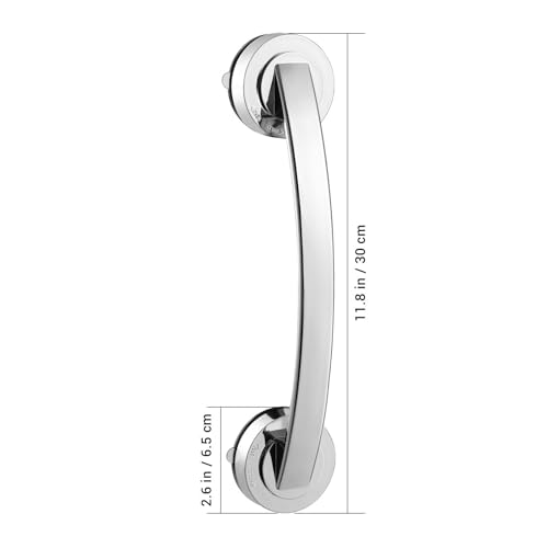 Cabilock Silver Suction Grab Bar for Shower & Bathtub – 12 Inch Chrome Finish Safety Handle, Drill-Free Balance Assist for Seniors, Elderly & Disabled, Portable Bathroom Support Grip