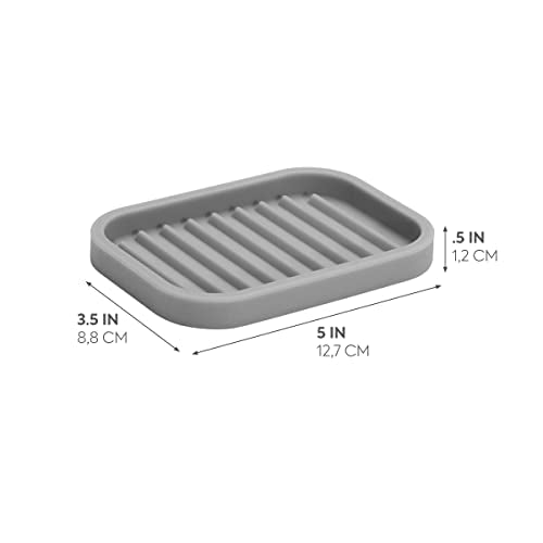 iDesign Silicone Soap Dish, Gray, Rectangular, 5" x 3.5" x 5" | Soap Saver, Kitchen Sponge Holder, The Lineo Collection - color: Gray