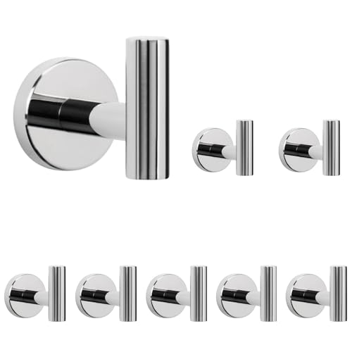 NearMoon Bath Towel Hooks- SUS 304 Stainless Steel Robe Hook Holder, Heavy Duty Coat Hook for Bathroom Livingroom Hotel Kitchen Garage, Wall Mounted (Chrome Finish, 8 Pack) - color: Chrome Finish, size: 8 Pack