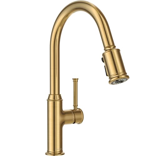 Lava Odoro Magnetic Bronze Gold Kitchen Faucet with Pull Down Sprayer | Gold Kitchen Sink Faucet with Magnetic Docking, 3-Function Sprayhead 1 Hole, Deck Plate Included, KF421-BB-M - color: Brushed Bronze, style: 3-Mode, Magnetic