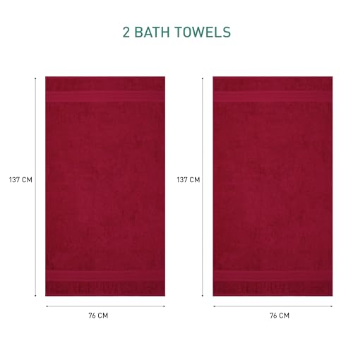 TRIDENT Bath Towel, 2 Piece Bathroom Towel, 100% Cotton, Highly Absorbent, Super Soft, Soft and Plush - Crimson Red - color: Crimson Red
