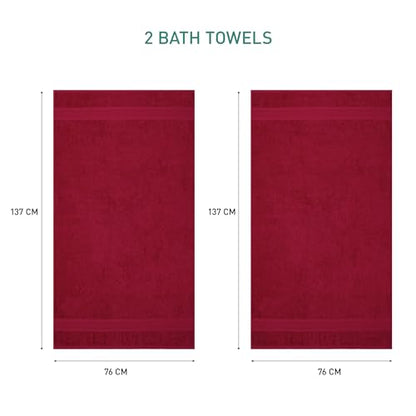 TRIDENT Bath Towel, 2 Piece Bathroom Towel, 100% Cotton, Highly Absorbent, Super Soft, Soft and Plush - Crimson Red - color: Crimson Red
