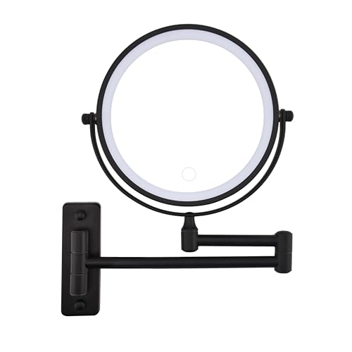 Wall Mounted Makeup Mirror with Light, 8" Double Sided 1X/10X Magnifying Mirror, Rechargeable, 3 Color Lights, Touch Dimmable, 360° Rotation & Extendable Arm