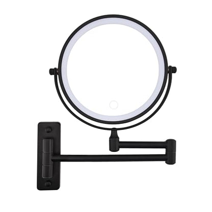 Wall Mounted Makeup Mirror with Light, 8" Double Sided 1X/10X Magnifying Mirror, Rechargeable, 3 Color Lights, Touch Dimmable, 360° Rotation & Extendable Arm