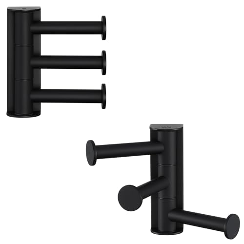 Suyar Towel Hook for Bathroom, Swivel Robe Holder with 3 Arms, Matte Black | 2 Pack, SUS304 Stainless Steel, Wall Mounted - color: Matte Black, size: 2 Pack