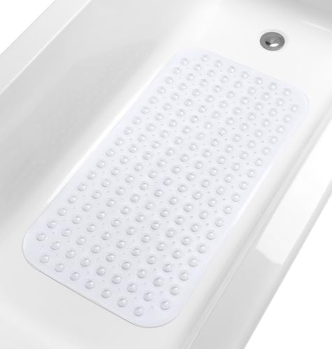 Large Non-Slip Bathtub & Shower Mat 31”x16” (Smooth/Non-Textured Tubs Only) Safe, Clean, Machine-Washable, Superior Grip&Drainage, Vinyl, Transparent Clear - color: Transparent Clear, size: Large (31"x16")