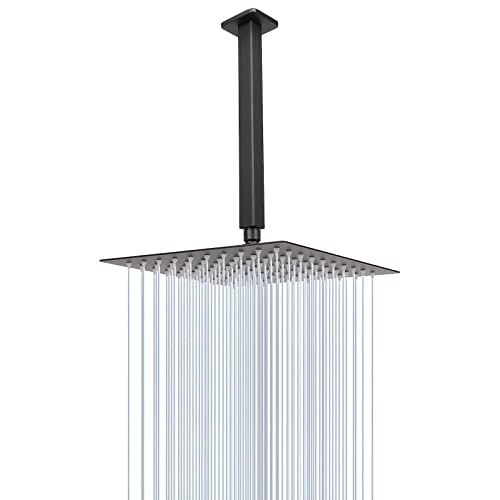 NearMoon Rain Shower Head With Shower Arm, Ceiling Mount Square Shower, Stainless Steel Ceiling Rainfall Showerhead- Waterfall Full Body Coverage (8 Inch, Matte Black) - color: Matte Black, size: 8 Inch