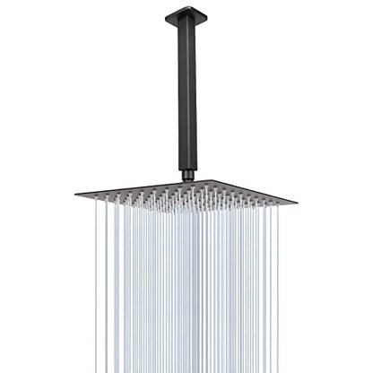 NearMoon Rain Shower Head With Shower Arm, Ceiling Mount Square Shower, Stainless Steel Ceiling Rainfall Showerhead- Waterfall Full Body Coverage (8 Inch, Matte Black) - color: Matte Black, size: 8 Inch