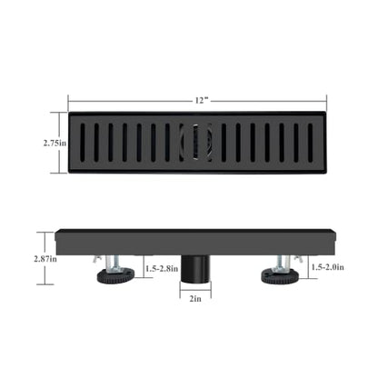 12 Inch Black Linear Shower Drain with Removable Capsule Pattern Cover Grate Accessories and SUS304 Stainless Steel CUPC Certificate (12 inch)… - size: 12inch