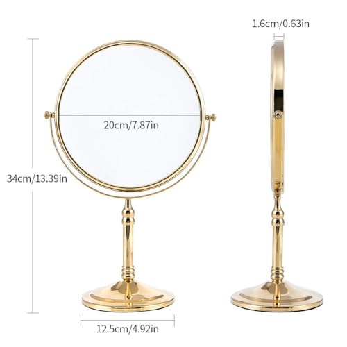 Gold Makeup Mirror 1X/10X Free Standing for Bathroom 8 Inches 360 Swivel Dual-Sided Tabletop Makeup Mirror, Metal - color: Gold Without Light