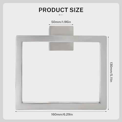 2-Piece Brushed Nickel Square Towel Ring,Modern Hand Towel Holder for Bathroom,Stainless Steel Towel Hangers Wall-Mounted Towel Rack - color: Brushed Nickel, size: 2 Pcs