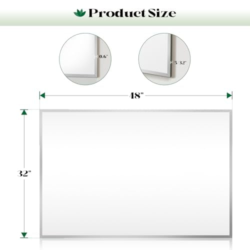 Frameless Bathroom Beveled Wall Mirror, 48"x32" Large Wall Mirror | Beveled Mirror for Over Sink, Vanity, Entryway, Living Room, Dinging Room, Bedroom, Hangs Horizontally or Vertically - size: 48"L x 32"W