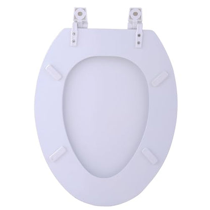 PowerSellerUSA Wood Elongated Toilet Seat, Adjustable Hinges Toilet Seats with Non Slip Grip Tight Bumpers, Oval Shape Heavy Duty Wooden Bathroom Toilet Seat Close Lid Set, White - color: White - Wood, size: 19" Elongated