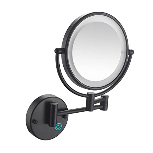 TiStm LED Makeup Mirror with Lights and 10x Magnification Vanity Mirror Wall Mounted Round Double Sided Vanity Magnifying with 360° Swivel Extendable Arm Make up Mirror,Black,Hard Wired