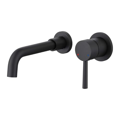 Bathroom Sink Faucet Matte Black Wall Mounted Bathroom Faucet, Single Handle Lavatory Sink Basin Swivel Mixer Tap with Valve - color: Matte Black