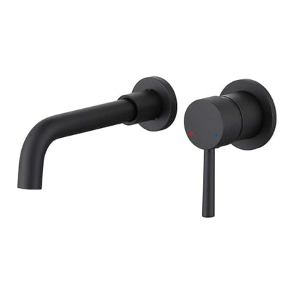 Bathroom Sink Faucet Matte Black Wall Mounted Bathroom Faucet, Single Handle Lavatory Sink Basin Swivel Mixer Tap with Valve - color: Matte Black