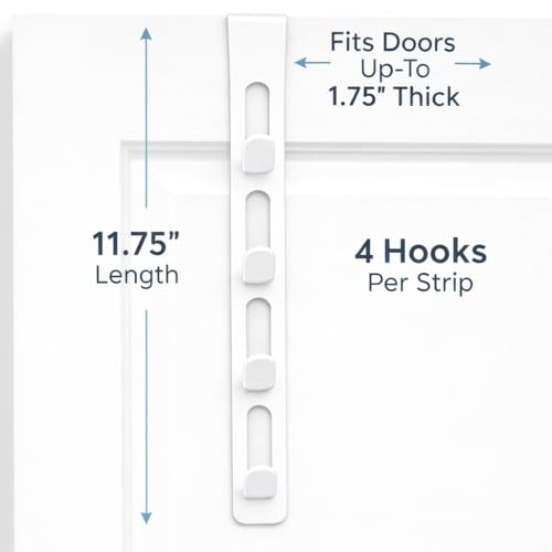 Dependable Industries inc. Essentials 2 Pack Over The Door Hooks 4 Hook Vertical Rack Heavy Duty Steel No Tools Required Fits Most Doors White - color: White