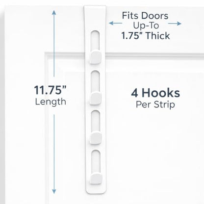 Dependable Industries inc. Essentials 2 Pack Over The Door Hooks 4 Hook Vertical Rack Heavy Duty Steel No Tools Required Fits Most Doors White - color: White