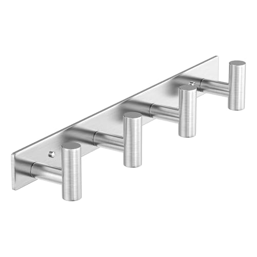 HUFEEOH T-Shaped Stainless Steel Coat Rack Wall Mount - 4 Heavy Duty Hooks for Bathroom, Mudroom Entryway, Durable Purse Hanger & Towel Rack - color: Silver, size: 1 Pack "T" shape 4 hooks
