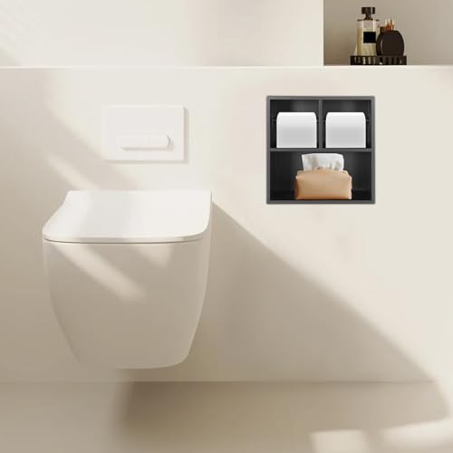 Dual Toilet Roll Holder, Recessed Toilet Paper Holder 304 Stainless Steel | Toilets Paper Holders Horizontal Toilets Paper Niche Toilet Niche Dispenser with Storage 12.2 LX 3.94W X 12.2H in (Black) - color: Black