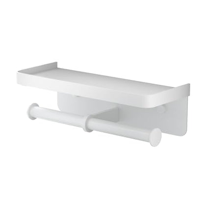 Double Toilet Paper Holder with Shelf, iMonse Paper Towel Holder Wall Mount,Tissue Roll Holder for Bathroom Kitchen RV, Double Tissue Roll Rack with Adhesive & Screw (White) - color: White-twoside