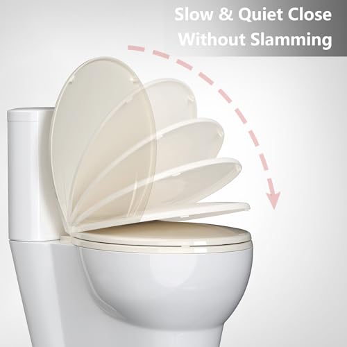 Round Toilet Seat, Soft Close Noiseless Lid, Slow Close Anti-Slam Design, American Standard Compatible,Almond - color: Almond, size: Round Seat