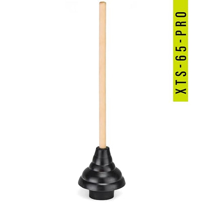 SteadMax XTS-65-PRO Heavy Duty Toilet Plunger, Commercial Grade, Powerful Double Thrust Force Rubber Cup with Wood Handle, for Clogged Bathroom, Shower, and Kitchen, 2 Pack (22" x 5.75") - size: 2 Pack - PRO
