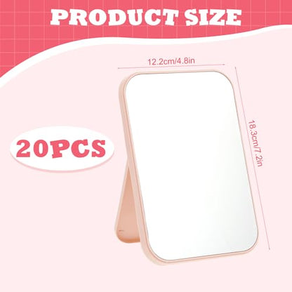 20 Pcs Spa Party Mirrors for Women, Pink Makeup Mirrors with Foldable Stand, Tabletop Vanity Mirrors Bulk, Slumber Birthday Party Favors, Sleepover Accessories, Spa Day Supplies and Gifts