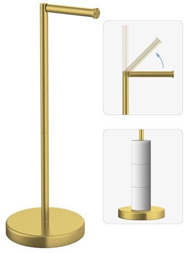 Brushed Gold Toilet Paper Holder Stand Free Standing Tissue Roll Holder | Freestanding Toilet Paper Stand Storage for Bathroom 304 Stainless Steel Rustproof for 4 Rolls(Fits All Rolls) by Evolvegoods - color: Brushed Gold