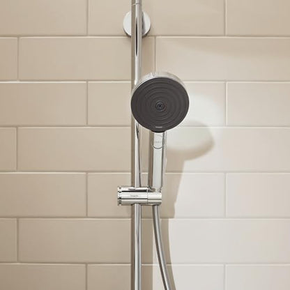 hansgrohe Pulsify S Wallbar Set 105 3-Jet 24", 1.75 GPM 1-Spray Handshower with Slide Bar and Hose in Chrome, 1.75 GPM, 24162001 - color: Chrome, size: 1.75 GPM, style: Wallbar with 4-inch Handheld Showerhead and Hose