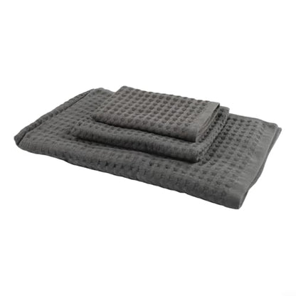 Soft textured waffle cotton towels, a reliable three-piece collection for all household needs (Dark Grey) - size: Dark gray