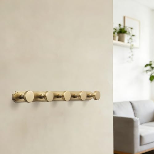 Goo-Ki 1 Pack Champagne Bronze Coat Rack Wall Mount Heavy Duty, Towel Rack Zinc Alloy Coat Hooks Wall Mounted for Hanging Bag Hat Clothe,6651UBR-H014-5 - color: Champagne Bronze, size: 5 Hooks