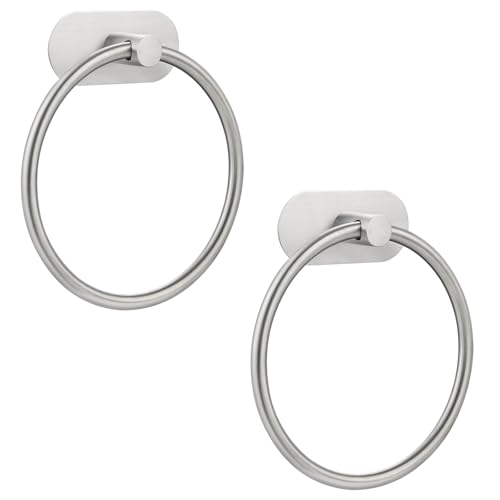 Self-Adhesive Towel Ring for Bathroom, No Drilling Stainless Steel Rustproof Hand Towel Holder, Wall Mounted Kitchen Towel Hanger with Strong Adhesive, Modern Bath Organizer Brushed Nickel 2 Pack - color: Brushed Nickel, size: 2 Pack