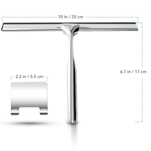 Shower Squeegee for Glass Doors Stainless Steel with Self Adhesive Hook Window Squeegee for Shower Door Bathroom Mirror Wiper, Window Glass Cleaning - size: 10 inches