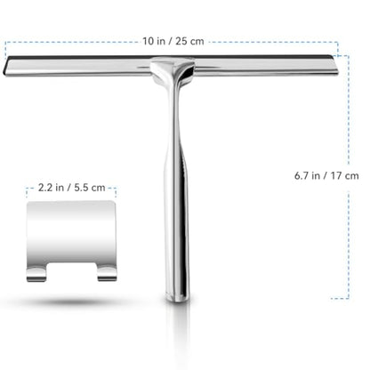 Shower Squeegee for Glass Doors Stainless Steel with Self Adhesive Hook Window Squeegee for Shower Door Bathroom Mirror Wiper, Window Glass Cleaning - size: 10 inches