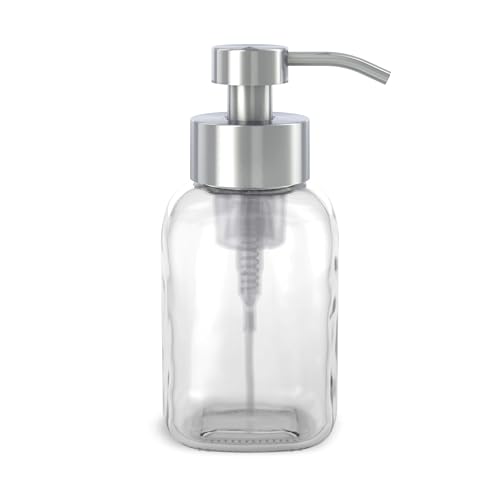 Grove Co. Glass Foaming Hand Soap Dispenser with Stainless Steel Pump, 12oz | Pair with our Foaming Soap Refills; Stainless Steel Pump; No plastic waste; Reusable dispenser - color: Clear, size: 12 Ounce