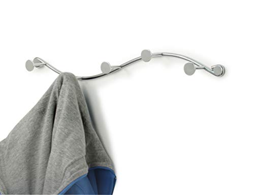 Spectrum Sweep Modern Wall Coat Rack 5 Hook for Hanging Coats Hats Bags Towels and Accessories, Easy Install Heavy Duty Steel Hanger Mount for Entryway Bathroom Bedroom Storage Organizer, Chrome