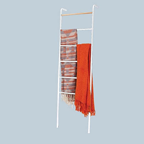 Wall Leaning Ladder Rack for Household Fabrics, Clothing, Interior Decoration, White - color: White