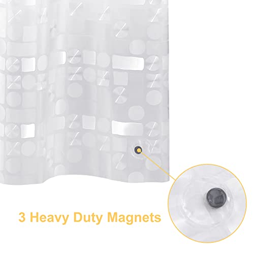 NTBAY EVA Shower Curtain Liner, 72 x 72, 6 Gauge, Semi Clear Water Cube | Water-repellent EVA Liner with 3 Bottom Magnets, 12 Reinforced Grommets, and 12 Plastic Hooks - color: Clear Geometric, size: 72"W x 72"L (Pack of 1)