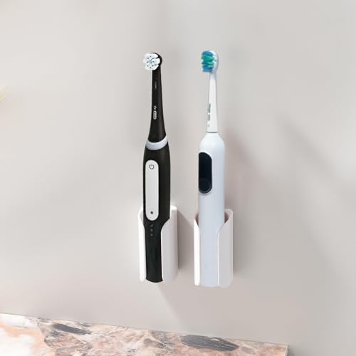 Electric Toothbrush Holder for Bathroom, Adhesive Toothbrush Stand | Compact Electric Toothbrush Organizer, Wall Mount for Mirrors/Tiles, White, Pack of 2 - color: White-2pcs
