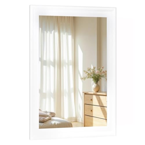 White Wall Mirror for Bathroom,Rectangle Rustic 24 x 32 inch Vanity Mirrors | Hanging Mirror for Living Room,Bedroom,Entryway - color: White, size: 32"L x 24"W