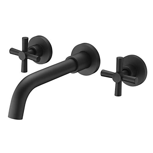 SUMERAIN Matte Black Bathroom Faucet, Wall Mount | 2 Cross Handles, 360°Swivel Spout, Rough-in Valve Included - color: Matte Black